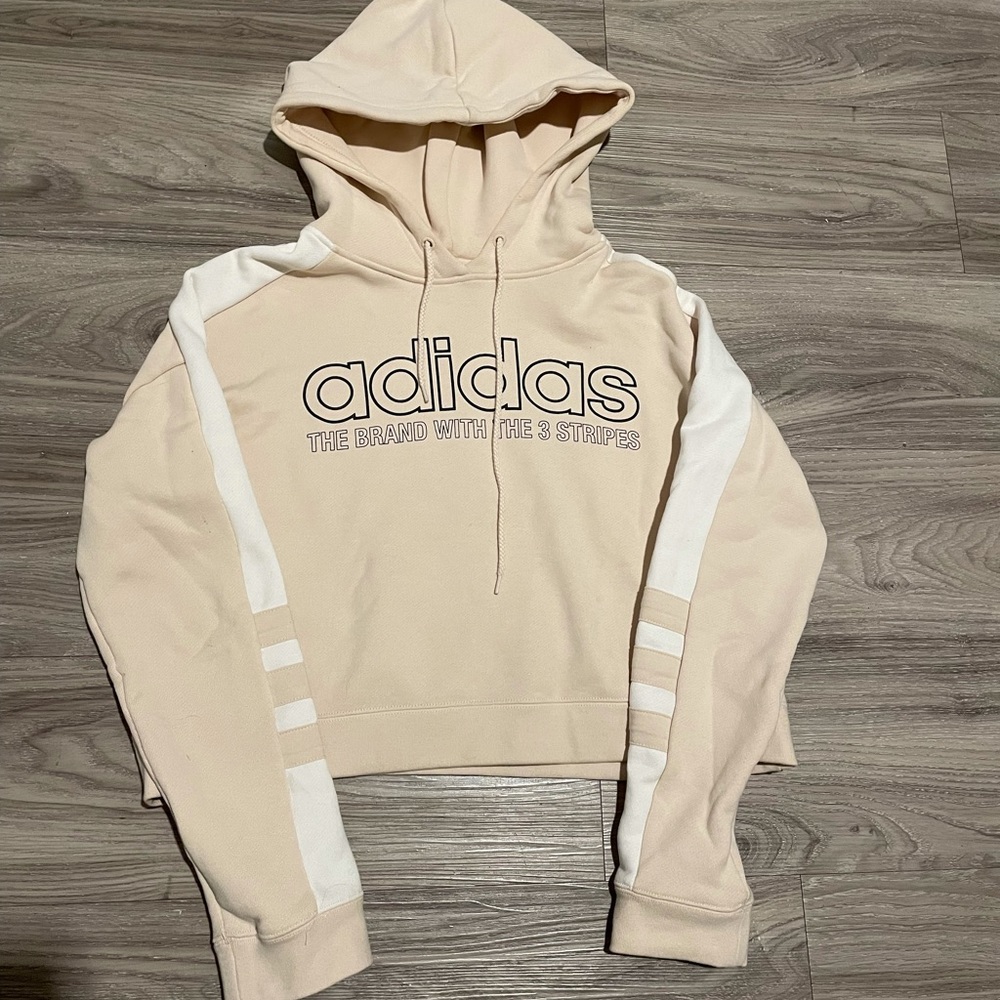 Adidas peach cropped hoodie sweatshirt